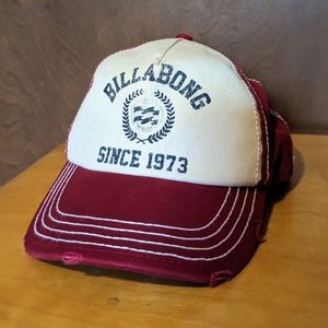 Women's Distressed Billabong Maroon and White Baseball Hat